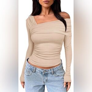 Elegant Beige Off-Shoulder Women's Top